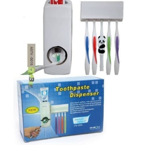 Tooth Paste Dispenser And Toothbrush Holder- White