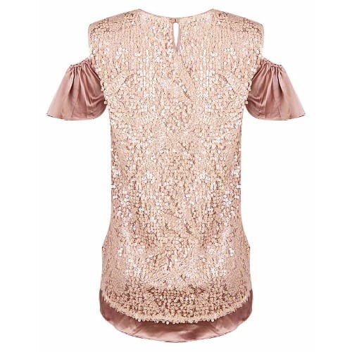 Sequin Cold Shoulder Top-Nude