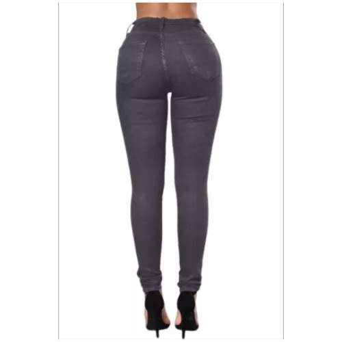 Slit Knee Denim Pants - Grey