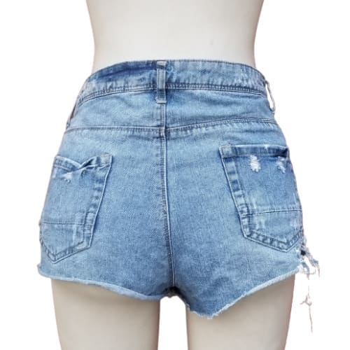 Ladies Low Waist Crazy Loosethread Bumshort-blue