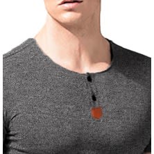 Short Sleeve Henley Tee Shirt - Dark Grey