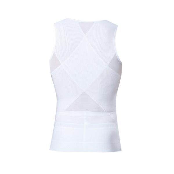 Men Compression Elastic Corset Zipper Body Shaper Tank Top Sports Sleeveless Underwear White L
