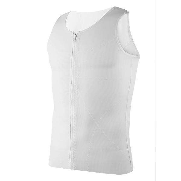 Men Compression Elastic Corset Zipper Body Shaper Tank Top Sports Sleeveless Underwear White L