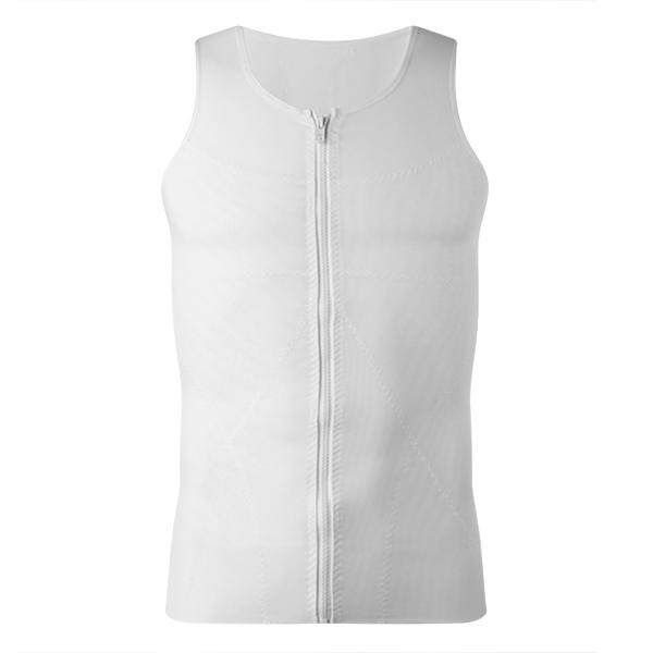 Men Compression Elastic Corset Zipper Body Shaper Tank Top Sports Sleeveless Underwear White L