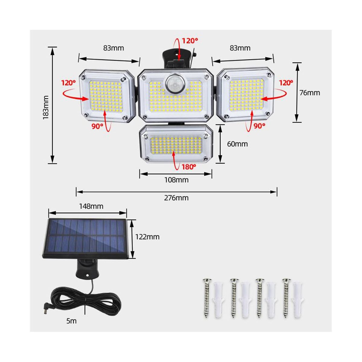 Solar Lights Outdoor Wall Lamp LED Adjustable 4 H