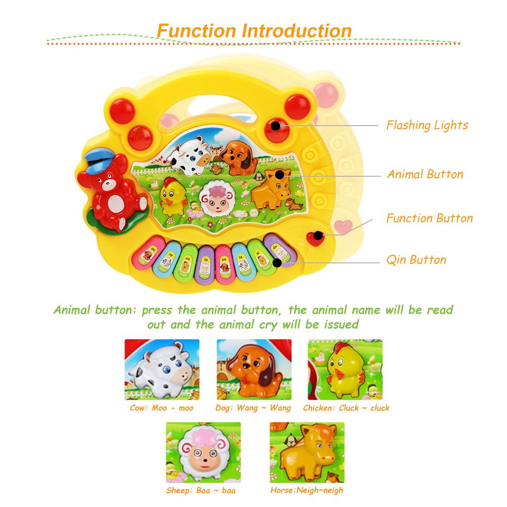 Chinese Farm Animal Sound Kids Piano Music Toy Musical Animals Sounding Keyboard Piano Baby Playing Type Musical Instruments