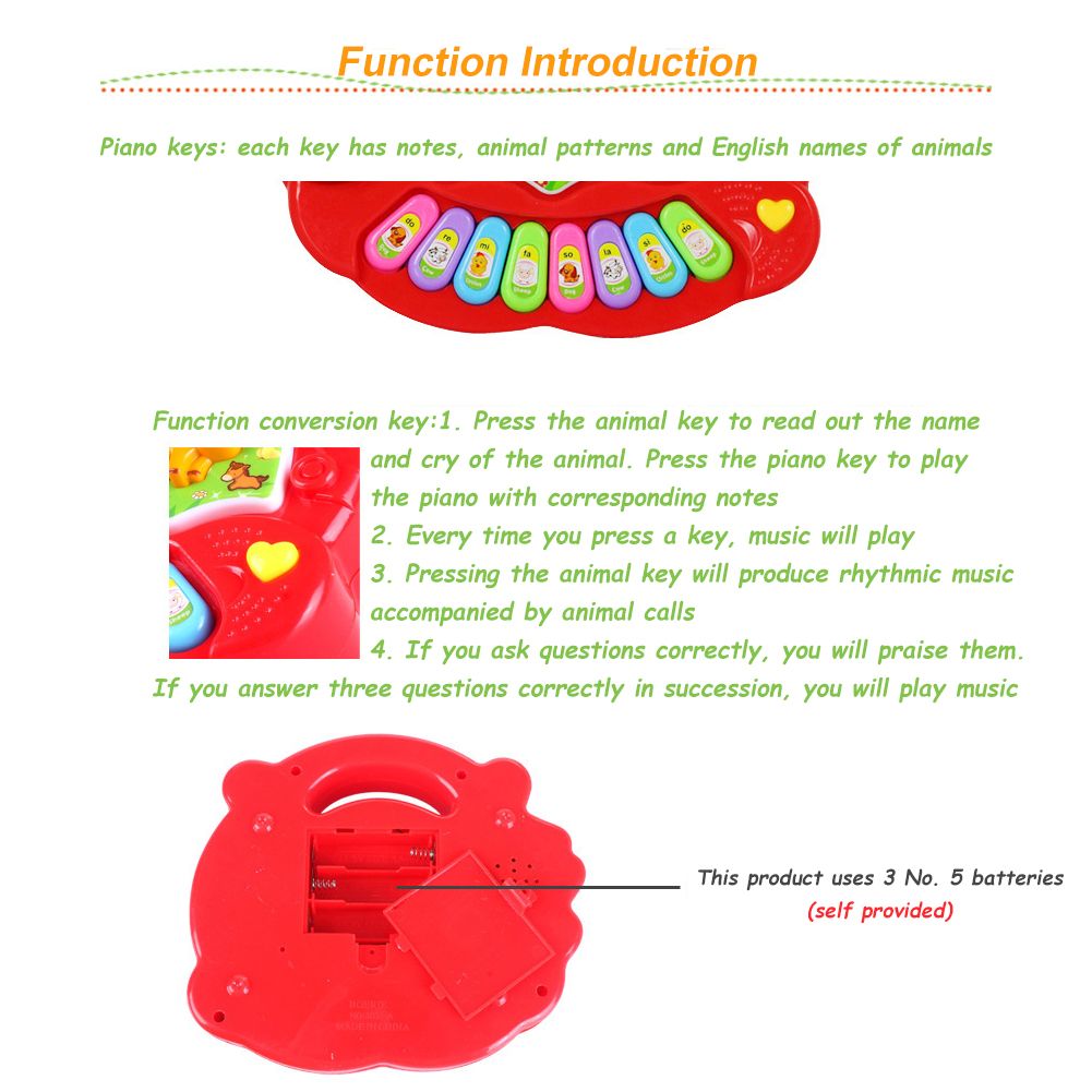 Chinese Farm Animal Sound Kids Piano Music Toy Musical Animals Sounding Keyboard Piano Baby Playing Type Musical Instruments