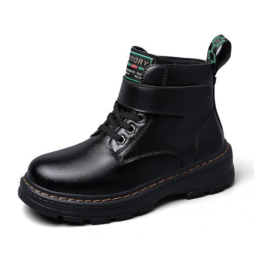 Children's Warm Plush Lining Non-slip Martin Boots Hiking Shoes-Black