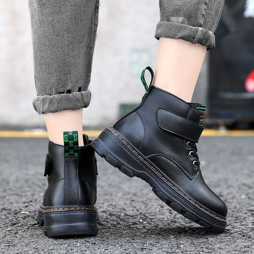 Children's Warm Plush Lining Non-slip Martin Boots Hiking Shoes-Black