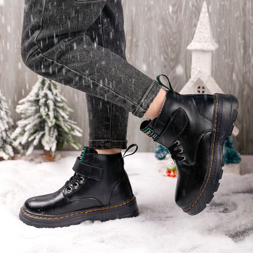 Children's Warm Plush Lining Non-slip Martin Boots Hiking Shoes-Black