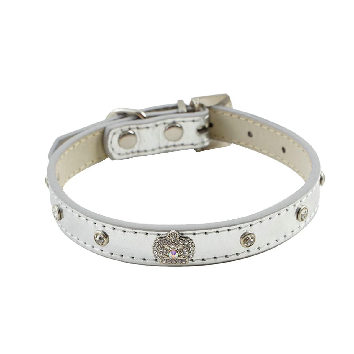 Pet Collar Pet Dog Crown Rhinestone Necklace Collar Silver