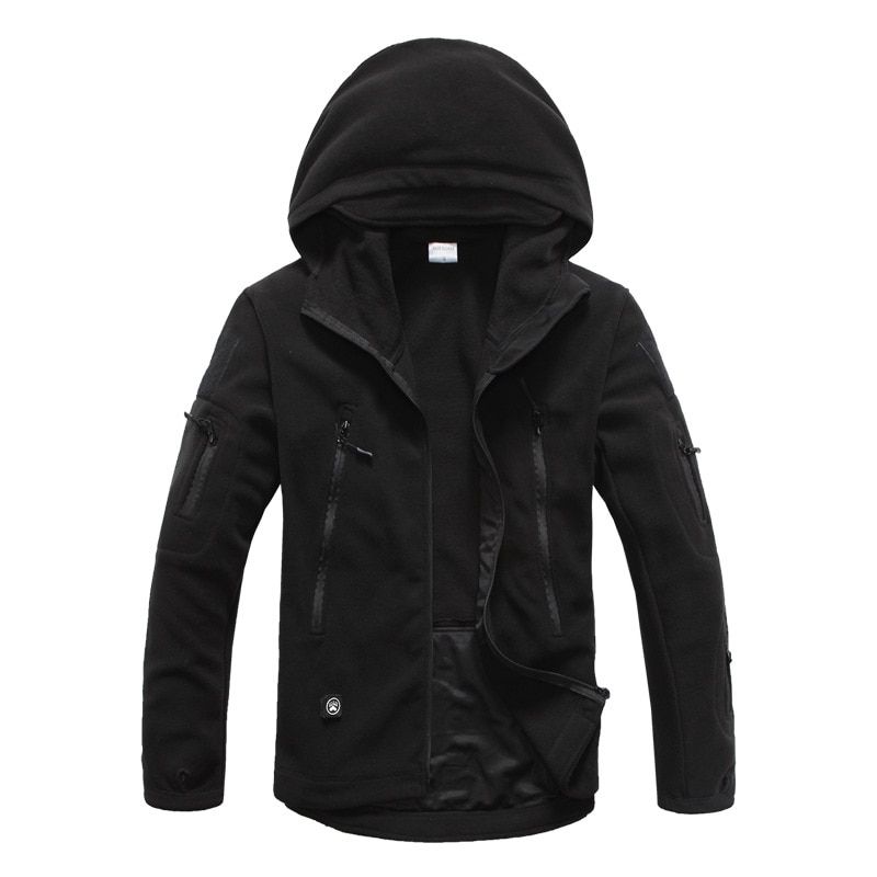 Military Tactical Jacket Men Winter Fleece Thermal Outdoors Sports Hooded Coat And Jacket Softshell Windproof Hiking Jacket Black