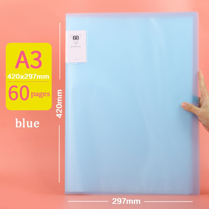 A3 Display Book Information Poster Book Children's Picture AlPicture Clip Storage Collection Book Folder Picture File Bag 60 Pages Blue