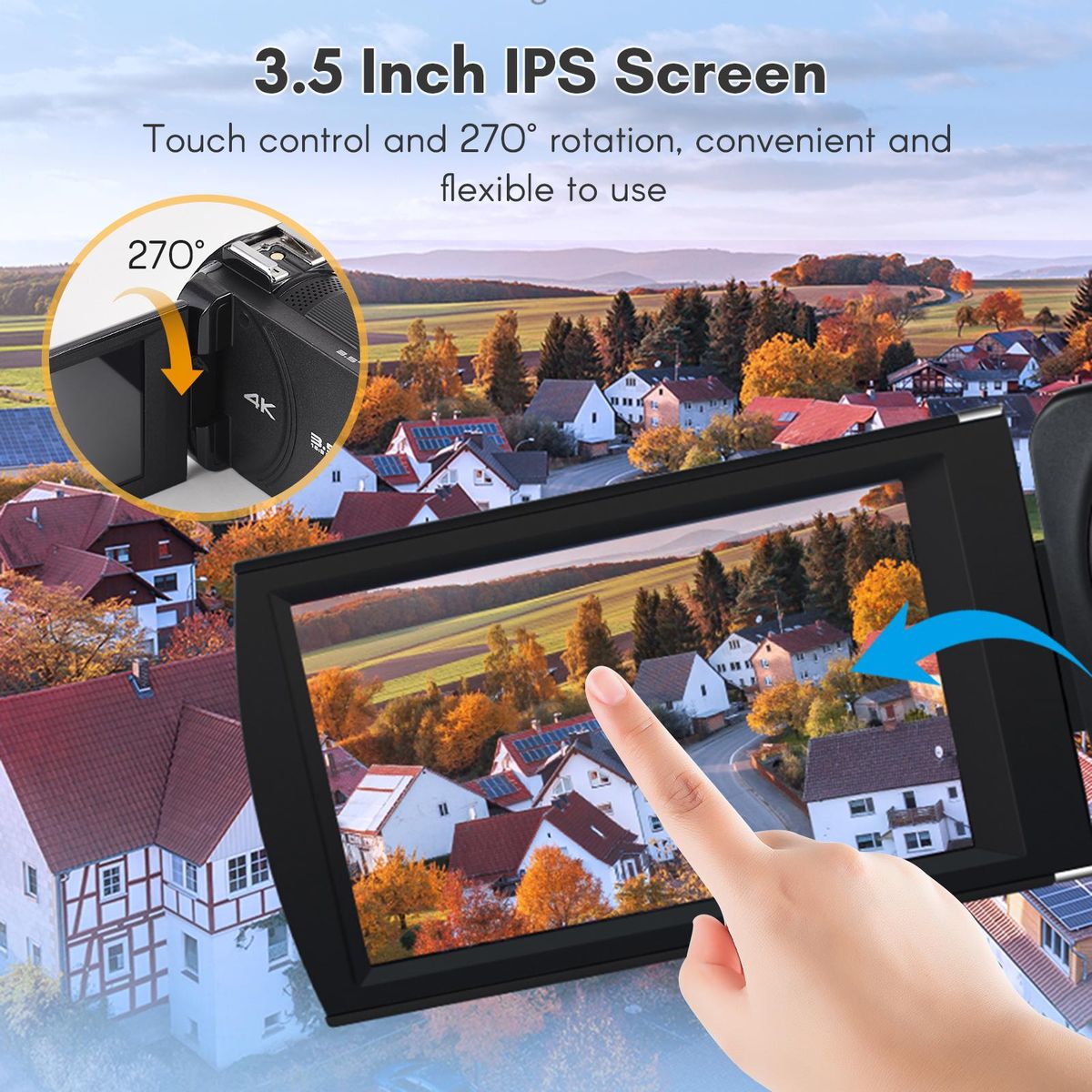 ORDRO HDR-AX10 4K Digital Video Camera WiFi Camcorder DV Recorder 3.5 Inch IPS Touch Panel 30MP 30X Digital Zoom Face Detection IR Night Vision Anti-shake with Remote Control + Battery + Battery Charger + 0.39X Wide Angle Len