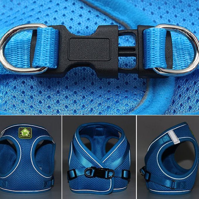 Nylon Mesh  At Harness Refle Tive Dog Vest Harness & Leash Set For Walking-blue-S