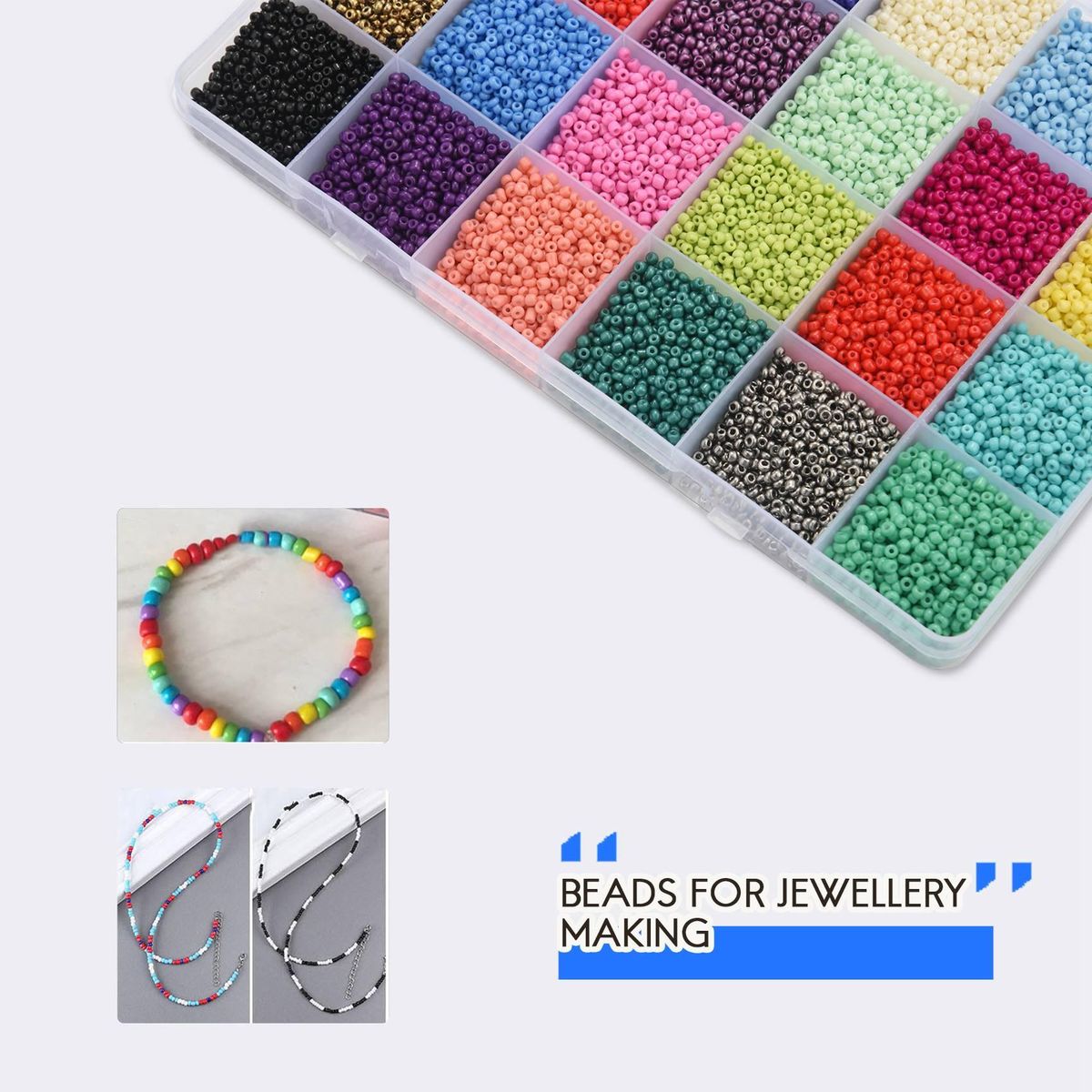 24000 Pcs Glass Seed Beads 2MM Small Beads for Jewelry Making,24 Colors Hole 0.6mm Bracelets DIY Crafts Beading Kits