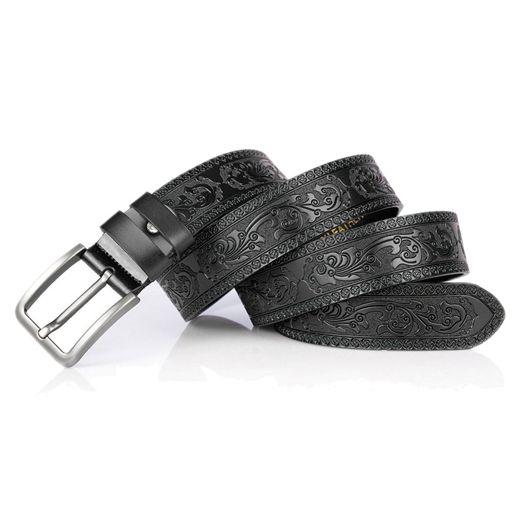 Men Western Embossed Vintage Pin Buckle Genuine Leather Belt