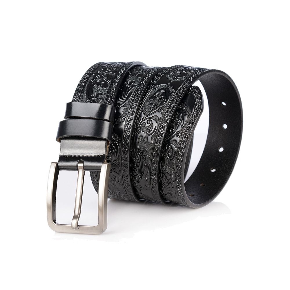 Men Western Embossed Vintage Pin Buckle Genuine Leather Belt