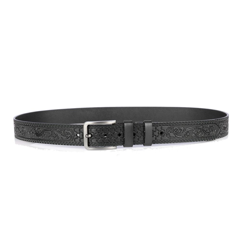 Men Western Embossed Vintage Pin Buckle Genuine Leather Belt