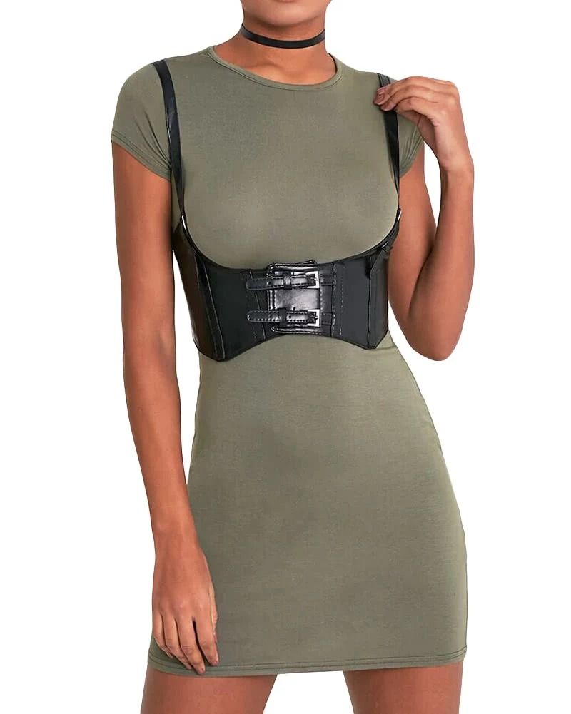 Women Men Leather Corset Belt PU Wide Waist