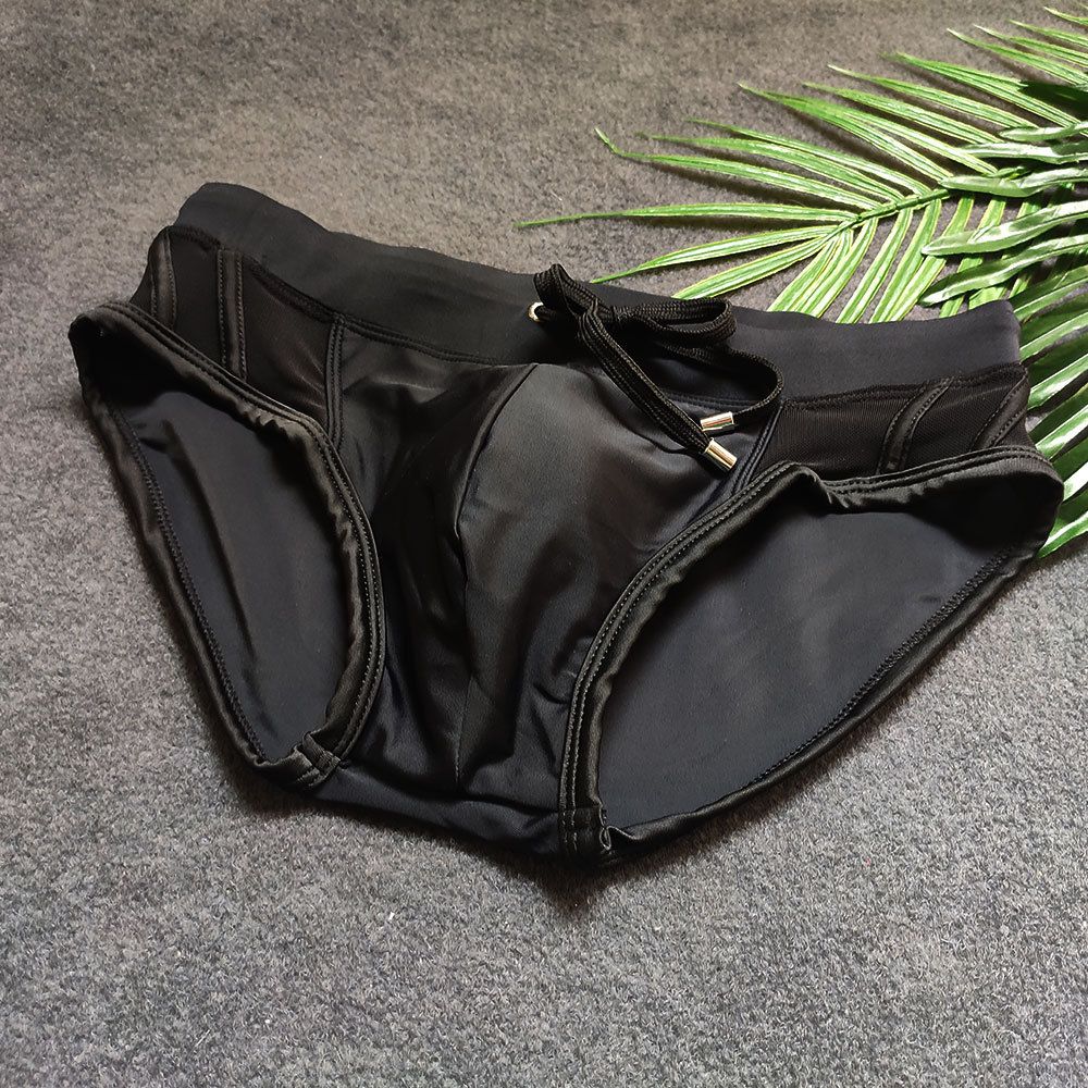 Summer Men's Swimwear Sexy Mesh Side Bikini Swimming Pool Briefs With/Without Sponge Pad Low Waist Solid Patchwork Bequine With Sponge Pad