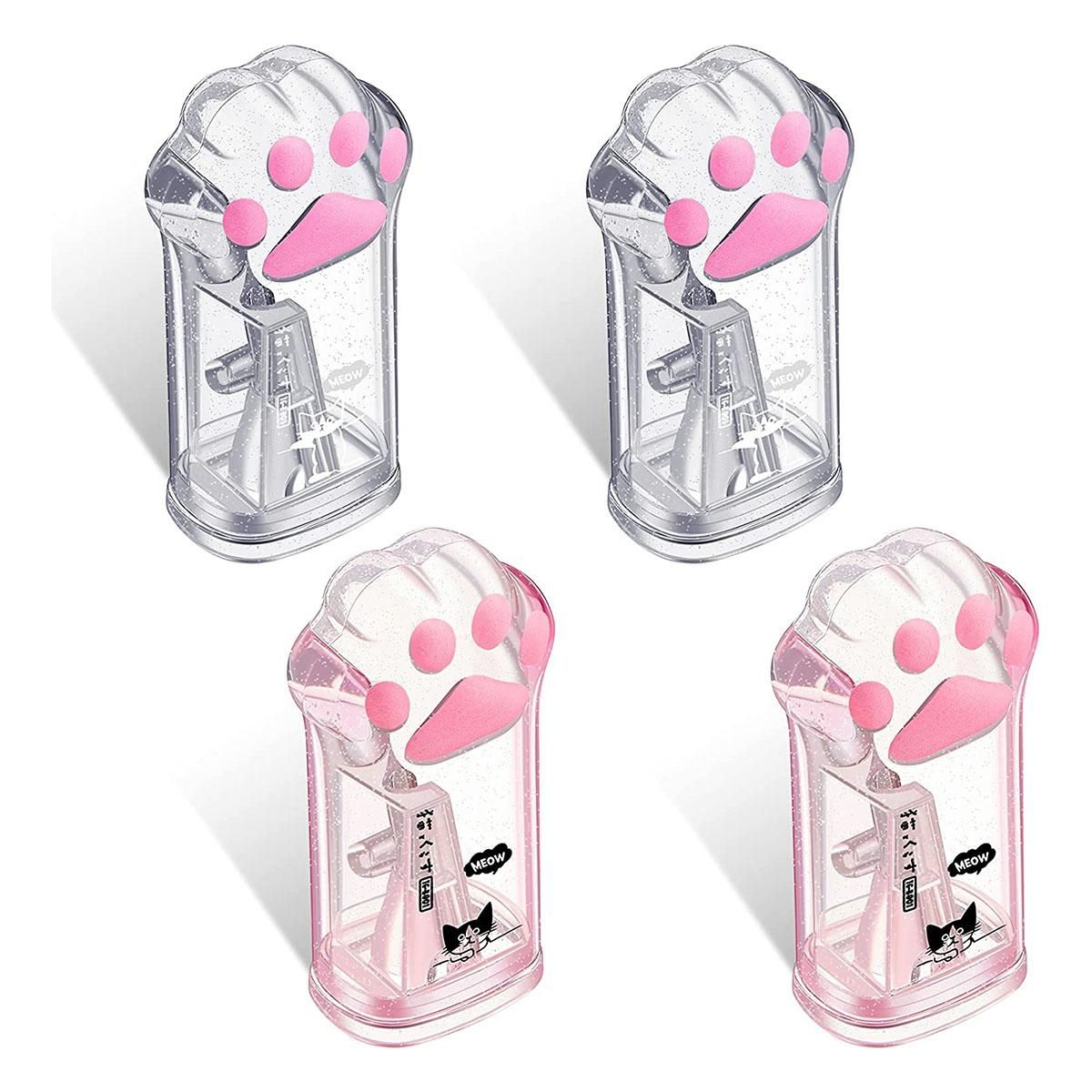 4-Pack Cute Claw Sharpener Kawaii Manual Sharpener Kids Claw Sharpener Stationery with Cover Pink and Grey
