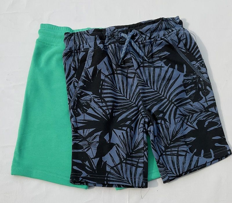 Boys Plain & Olive Patterned Shorts -2 Pieces