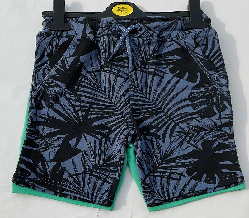 Boys Plain & Olive Patterned Shorts -2 Pieces