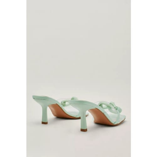 Faux Leather Clear Chain Front Detail Mules - Green