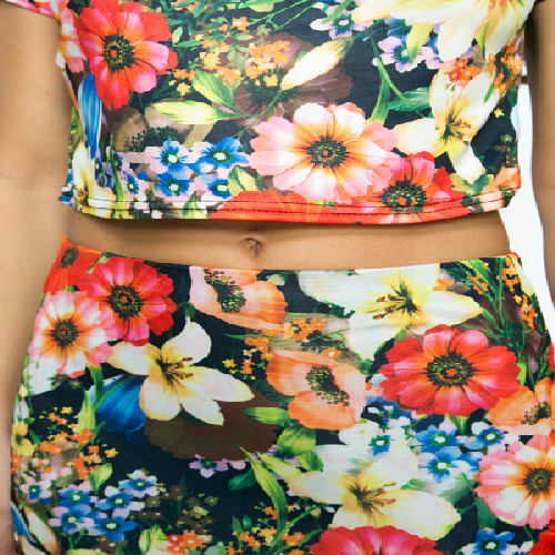 Garden Floral Print Crop Top & Skirt Set