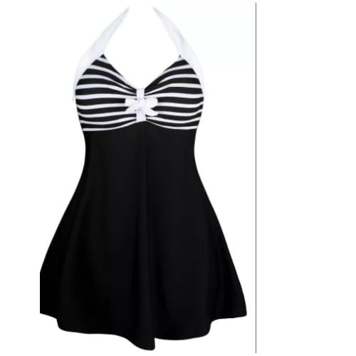 Black & White Stripes One Piece Swim Dress