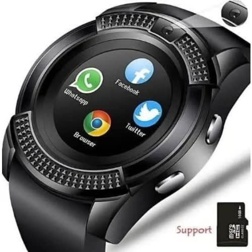 V8 Smart Watches With Camera & Sim Card Slot - Black