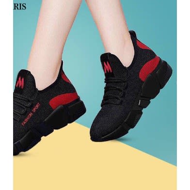 Women Lightweight Sports Sneakers - Black And Red