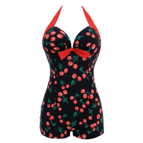 Cherry Print Underwire Plus Size Halter Tankini Swimsuits - Multicolour