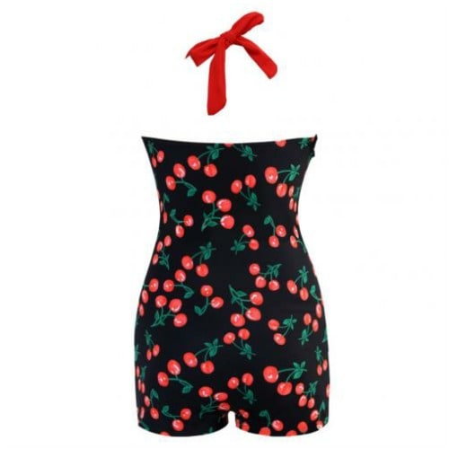 Cherry Print Underwire Plus Size Halter Tankini Swimsuits - Multicolour