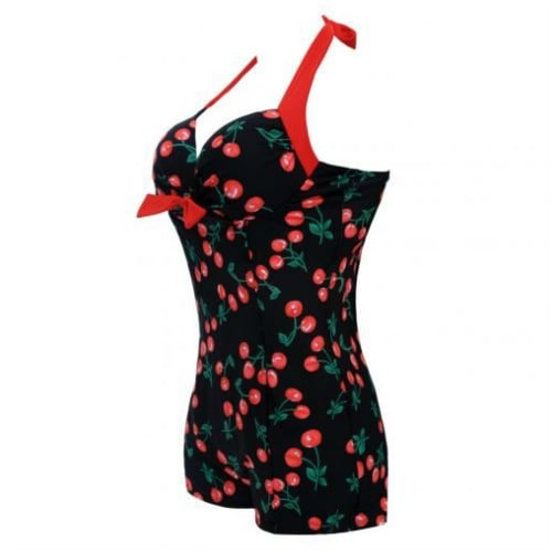 Cherry Print Underwire Plus Size Halter Tankini Swimsuits - Multicolour
