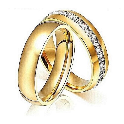 Couple's Titanium Wedding Ring Set - Gold