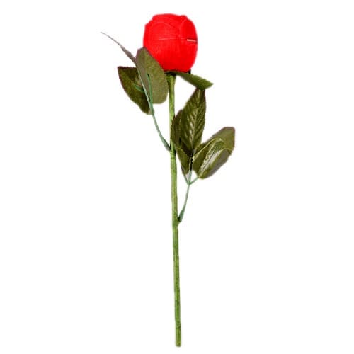 Rose Flower Marriage Proposal Ring Case With Stem Leaves - Red
