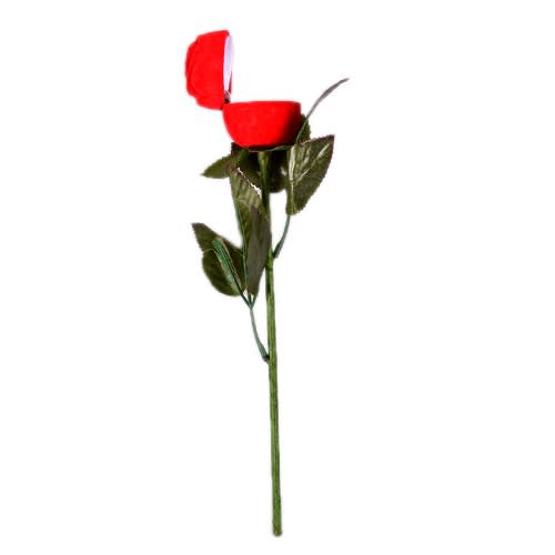 Rose Flower Marriage Proposal Ring Case With Stem Leaves - Red