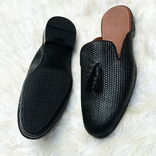 Men’s Woven Leather Half Shoe – Black