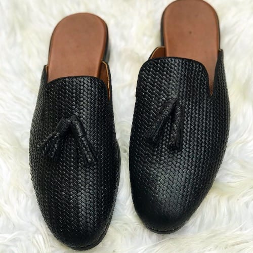 Men’s Woven Leather Half Shoe – Black