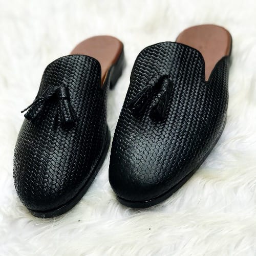 Men’s Woven Leather Half Shoe – Black