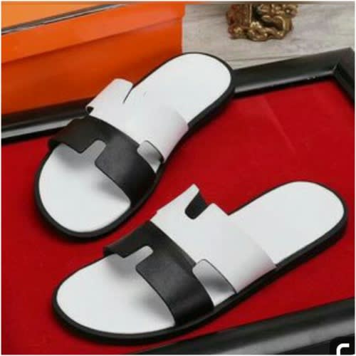 Male H Slippers - White & Black