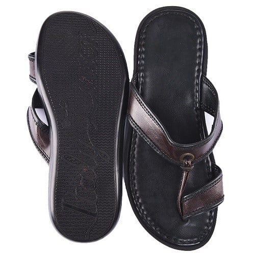 Men's Deep Brown and Black Leather Slippers