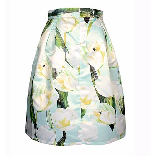 Floral Print A-Line Skirt - Green