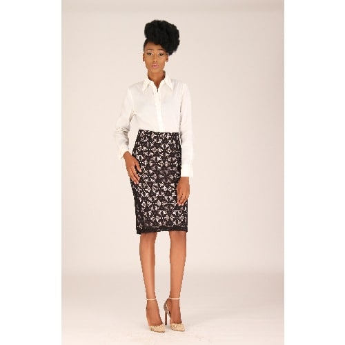 Lace Pencil Skirt - Black