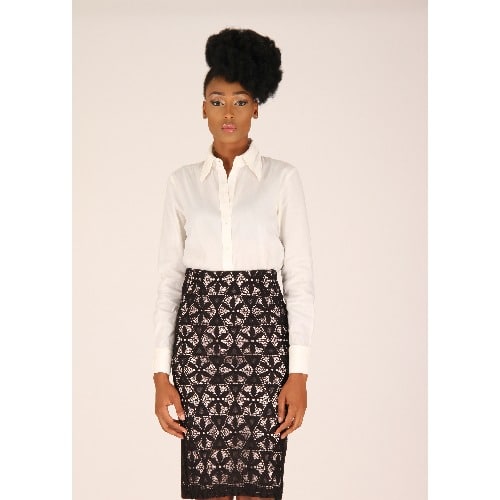 Lace Pencil Skirt - Black