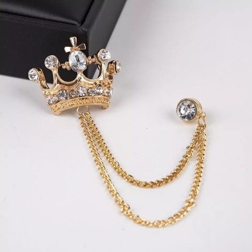 Crown Lapel Brooch With Free Pouch - Gold