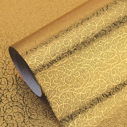 Adhesive Aluminum Oil And Fire Proof Kitchen & Cabinet Wall Paper - Gold