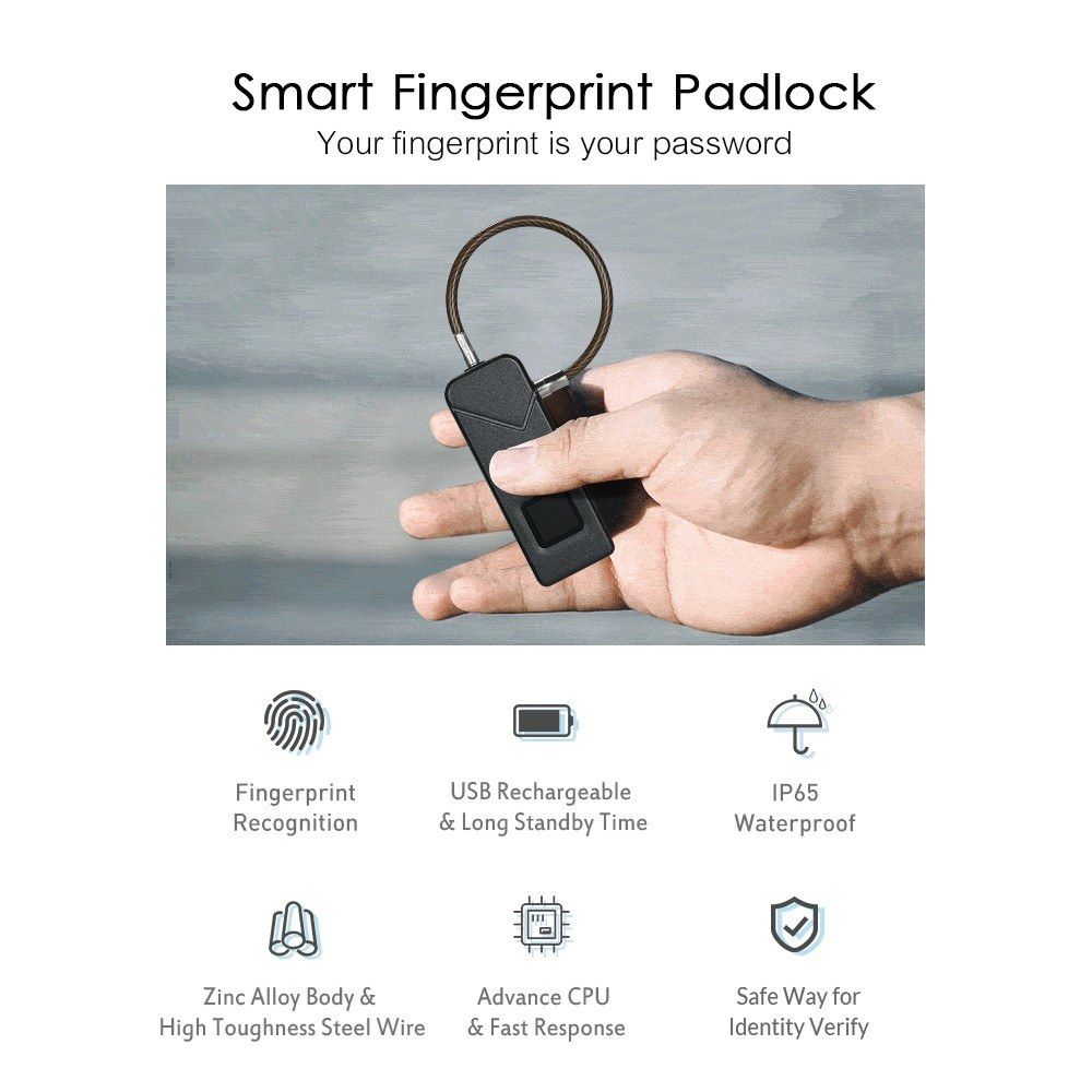 Smart Fingerprint Lock USB Rechargeable Keyless 10 Sets